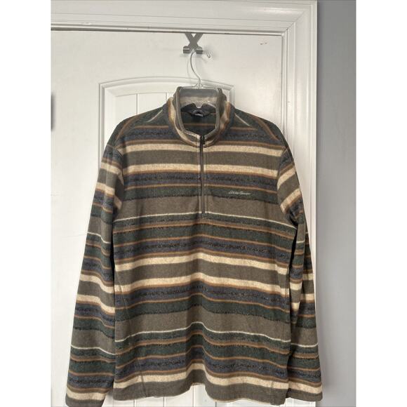 Eddie Bauer Sweater Jacket Mens MEDIUM Multi Color Zip Fleece Pullover Striped - Picture 1 of 3